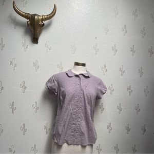 Boden Womens Top Size 10 M Medium Swiss Dot Peter Pan Collar Scalloped Button Up